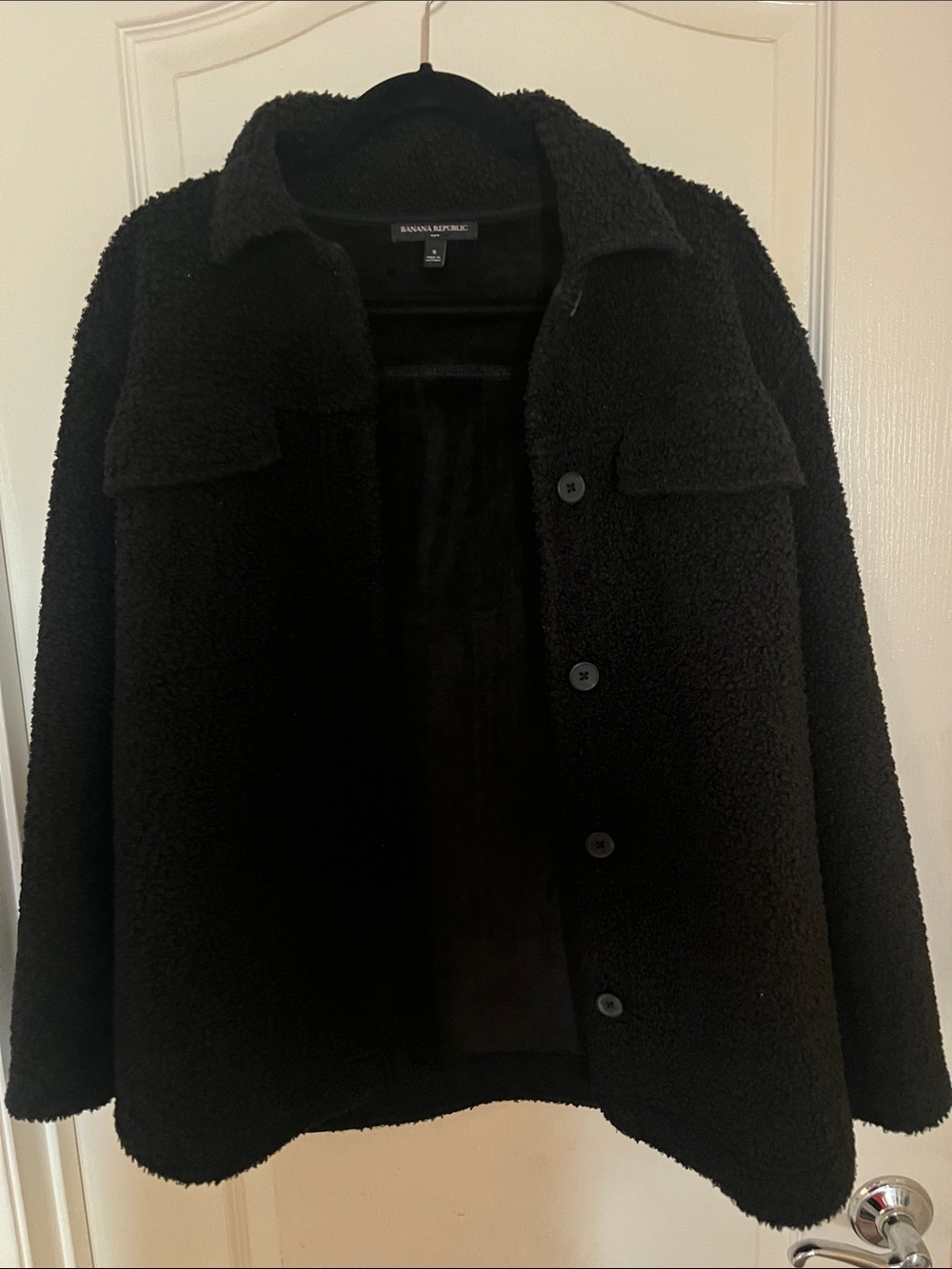 Banana Republic Black Plush Sherpa Button Jacket